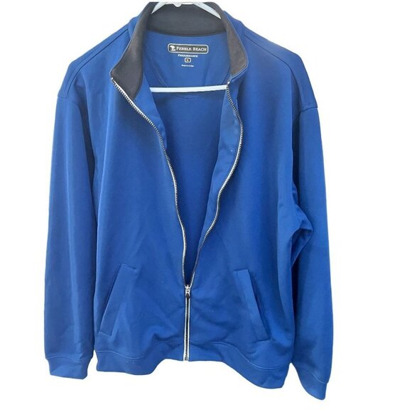Pebble Beach Performance Sweatshirt Jacket Adults Mens Blue‎ Zip Up Ribbed Cuffs - Picture 2 of 6
